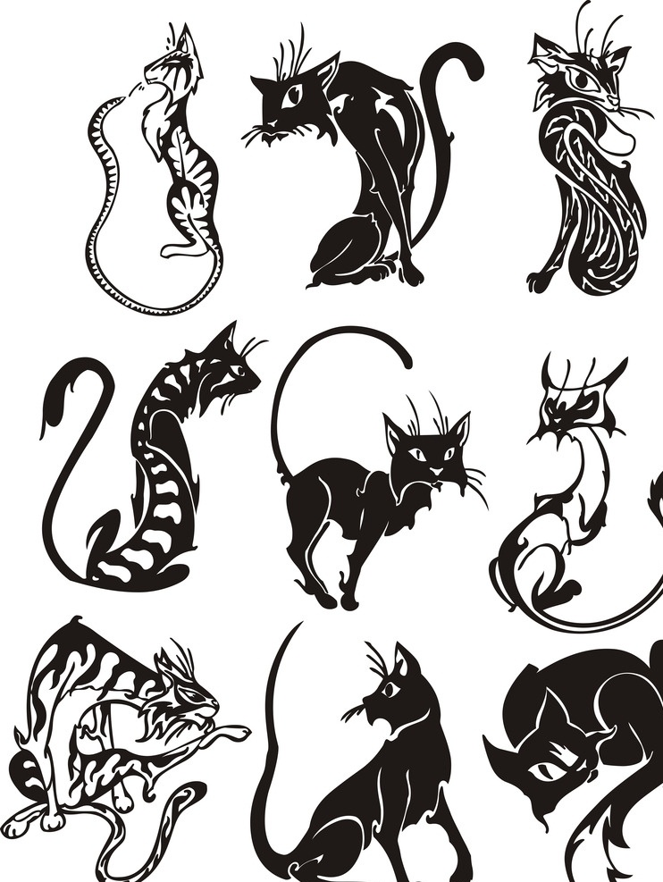 纹身图 纹身 勾图 黑白 动物 猫 狐狸 豹 海报 logo设计