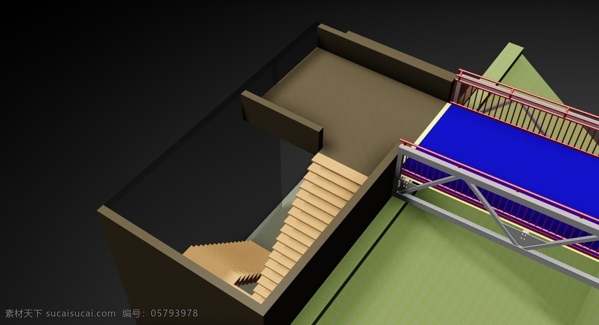 人行 桥 打开 工程 动画 渲染 行人天桥 3d模型素材 建筑模型