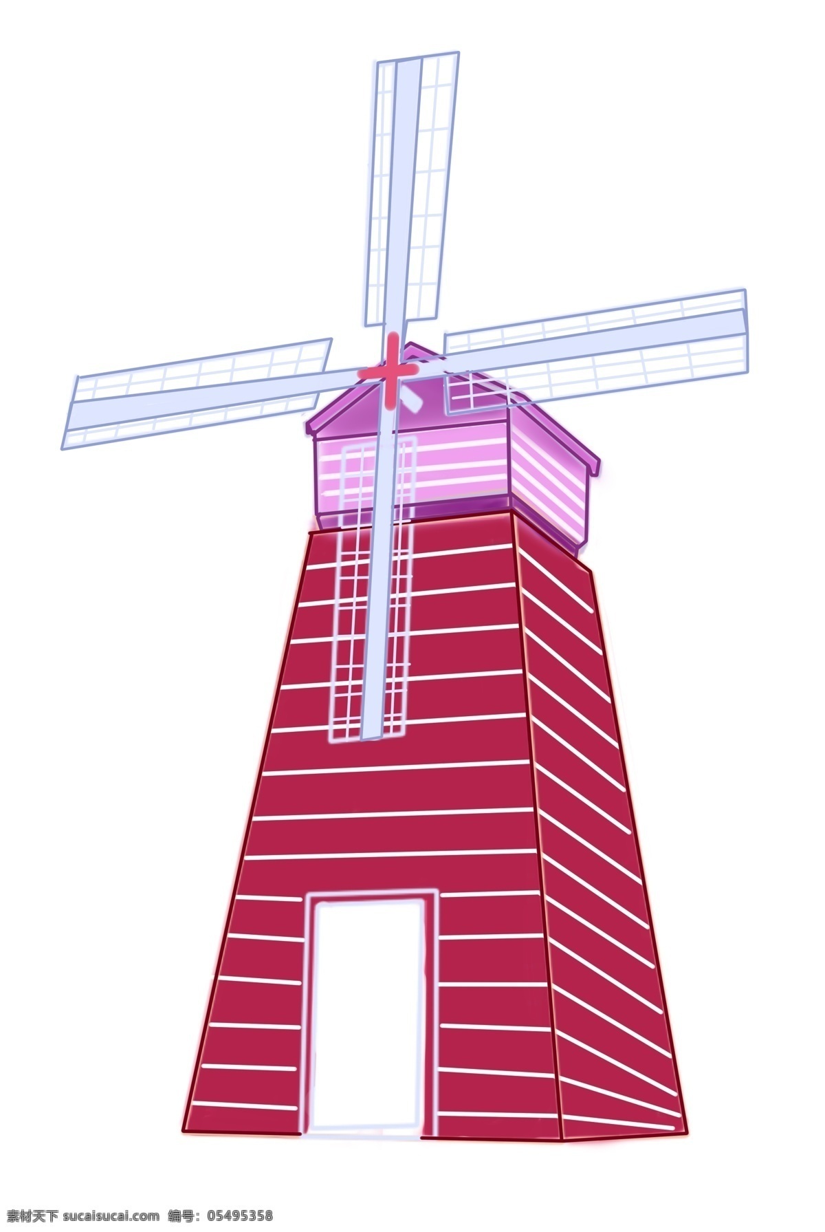 红色 风车 建筑 插画 红色的风车 卡通插画 建筑插画 风车建筑 风车插画 农场风车 白色的扇叶