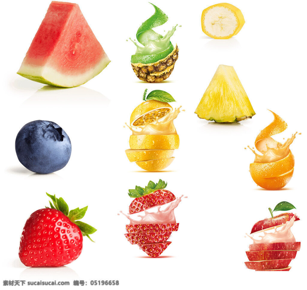 水果 集合 元素 图案 草莓 蓝莓 西瓜 菠萝