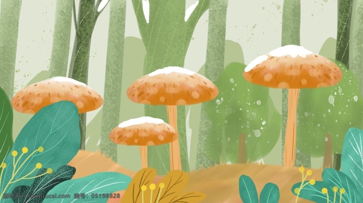 森林 蘑菇 彩绘 背景 广告背景 背景素材 卡通背景 手绘背景 童话风 森林背景 蘑菇背景 插画背景 psd背景