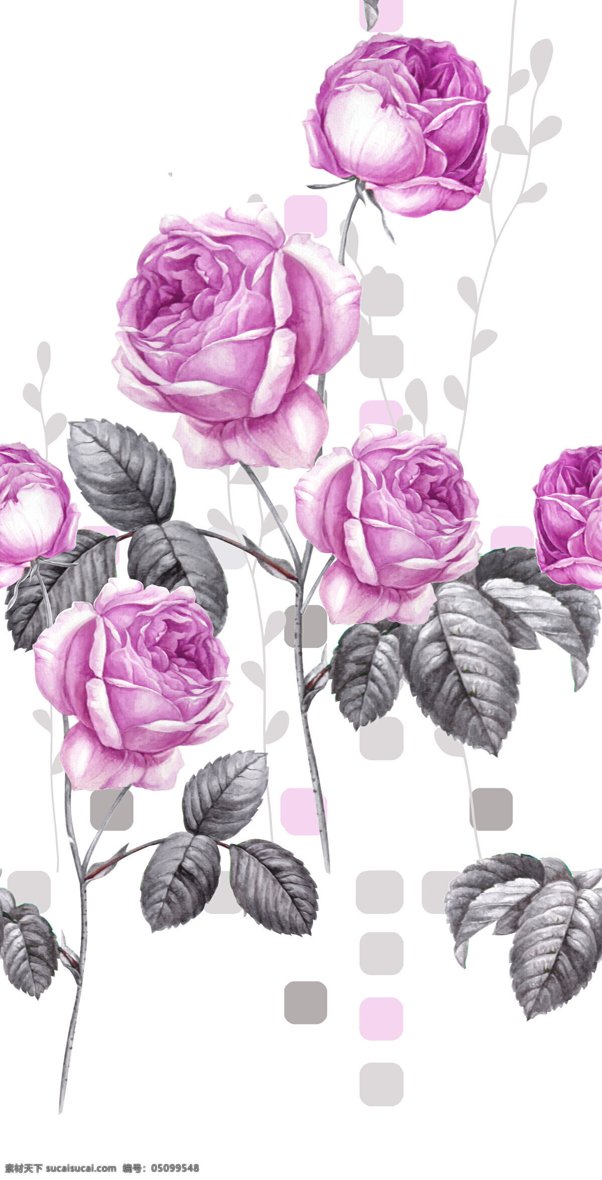 手绘玫瑰 原创 紫色玫瑰 床品图案 绘画书法 文化艺术