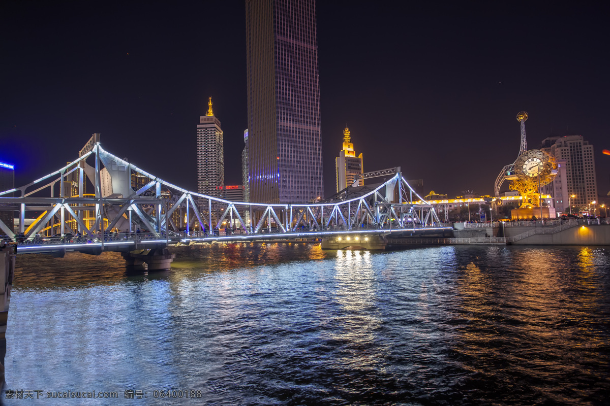 解放桥 世纪钟 海河 夜景 天津 建筑园林 建筑摄影