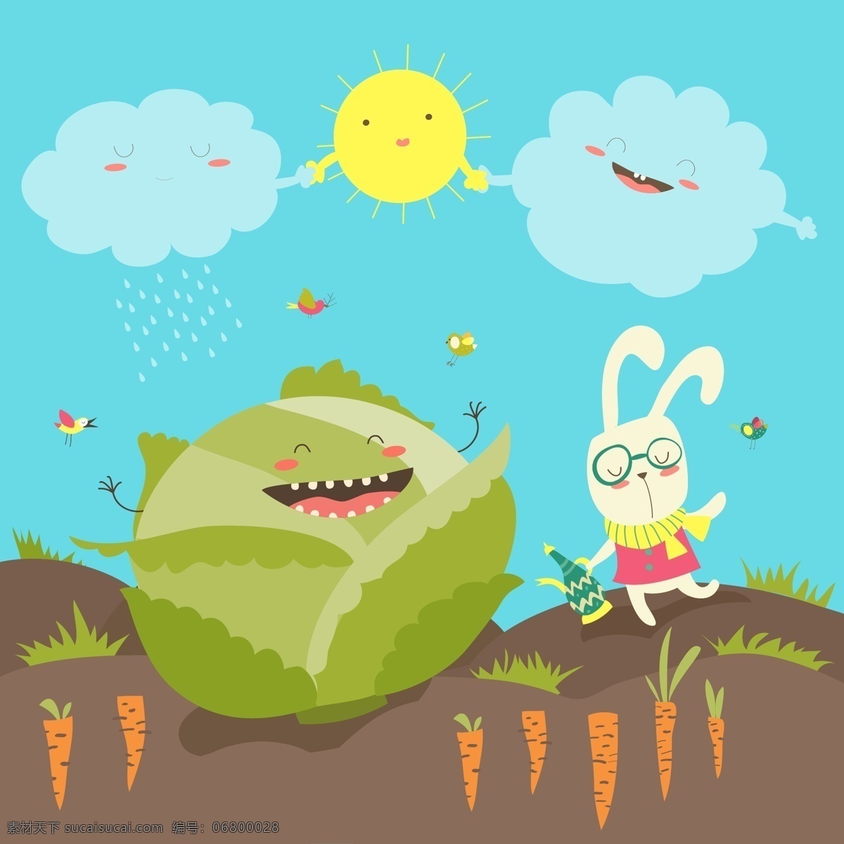 卡通 蔬菜 兔子 白云 胡萝卜 卷心菜 卡通蔬菜 可爱 矢量蔬菜 太阳 土地
