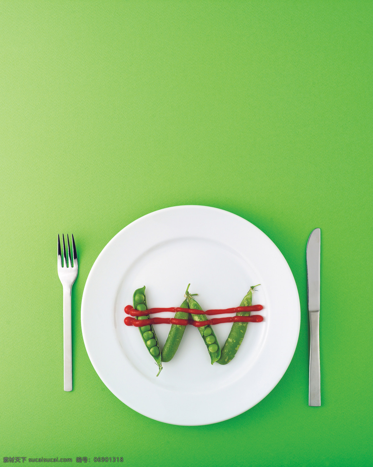 静物 物品 创意 组合 造型 刀叉 碟子 盘子 西餐 豆荚 番茄酱 w 风景 生活 旅游餐饮