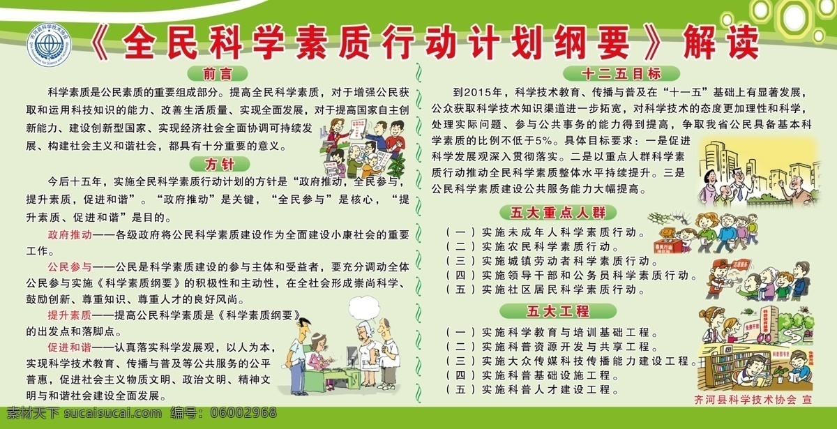 全民 科学 素质 行动 计划 纲要 解读 科协标志 前言 方针 十二五目标 五大重点人群 五大工程 展板 公益展板设计