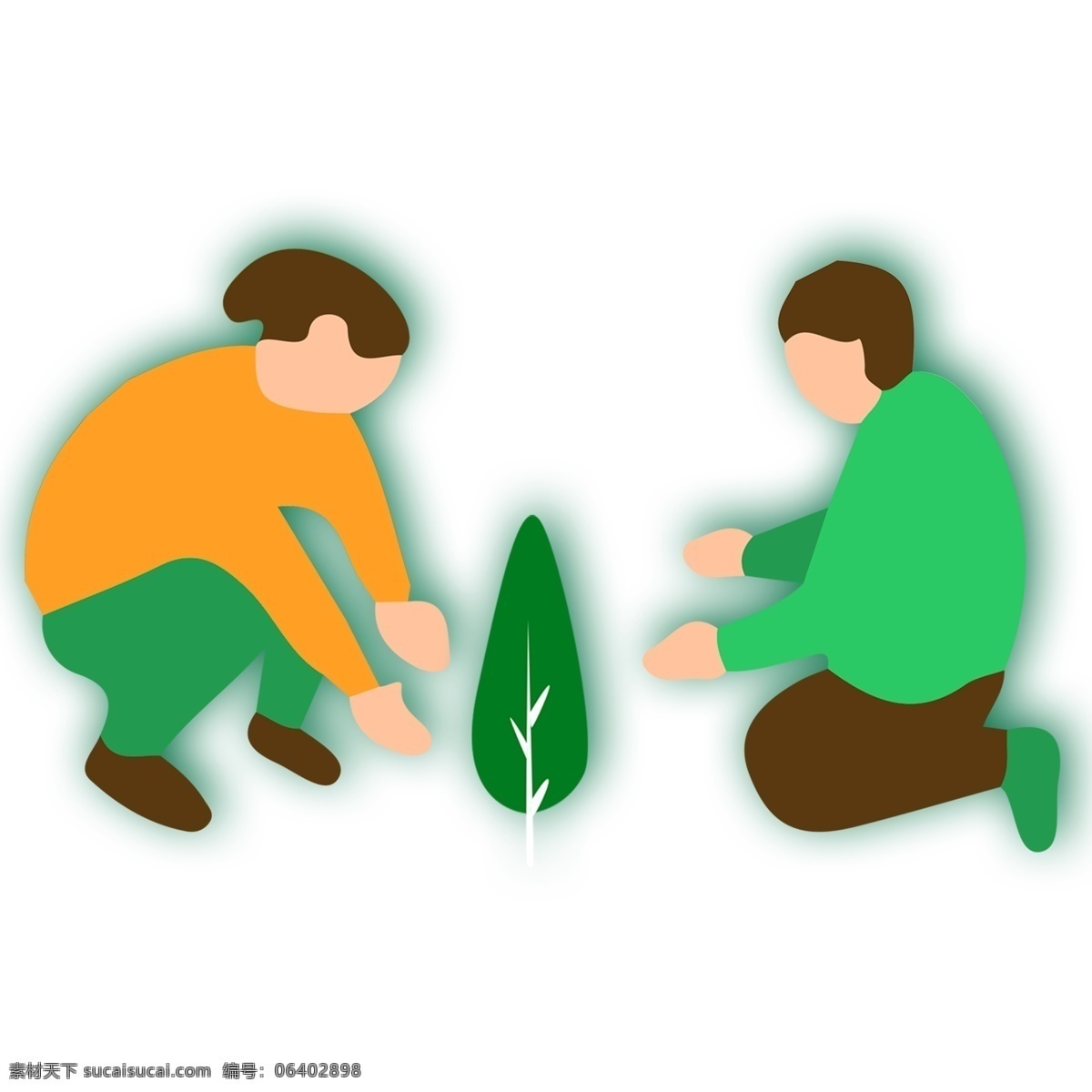 简约 手绘 植树 人物 透明 插画元素 卡通 免扣素材