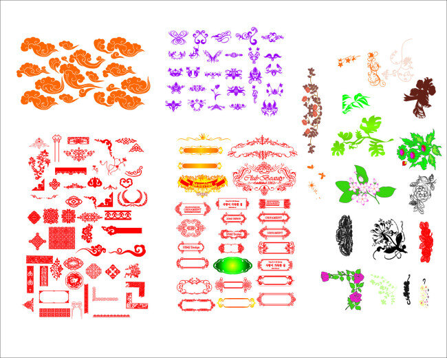 古典 图案 花纹 边框 蝴蝶 花 吉祥 祥云 矢量图 其他矢量图
