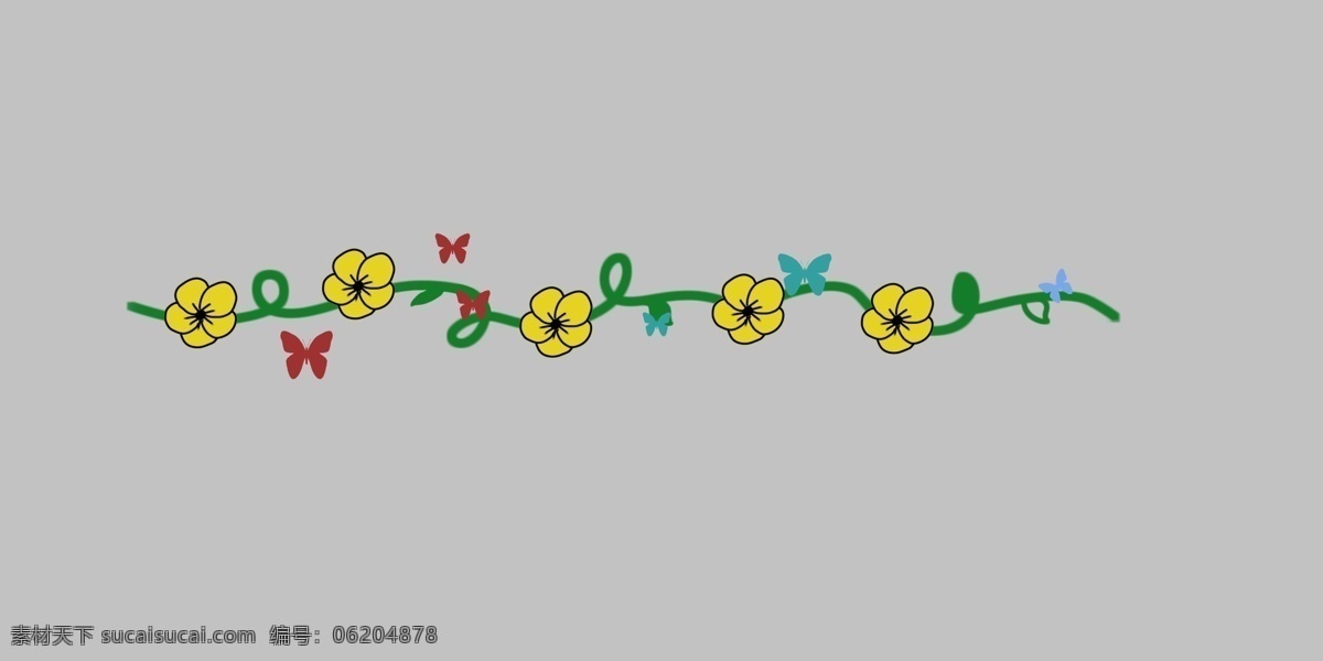 小红 花分 割线 插画 小红花分割线 黄色的分割线 叶子分割线 漂亮的分割线 植物分割线 卡通分割线