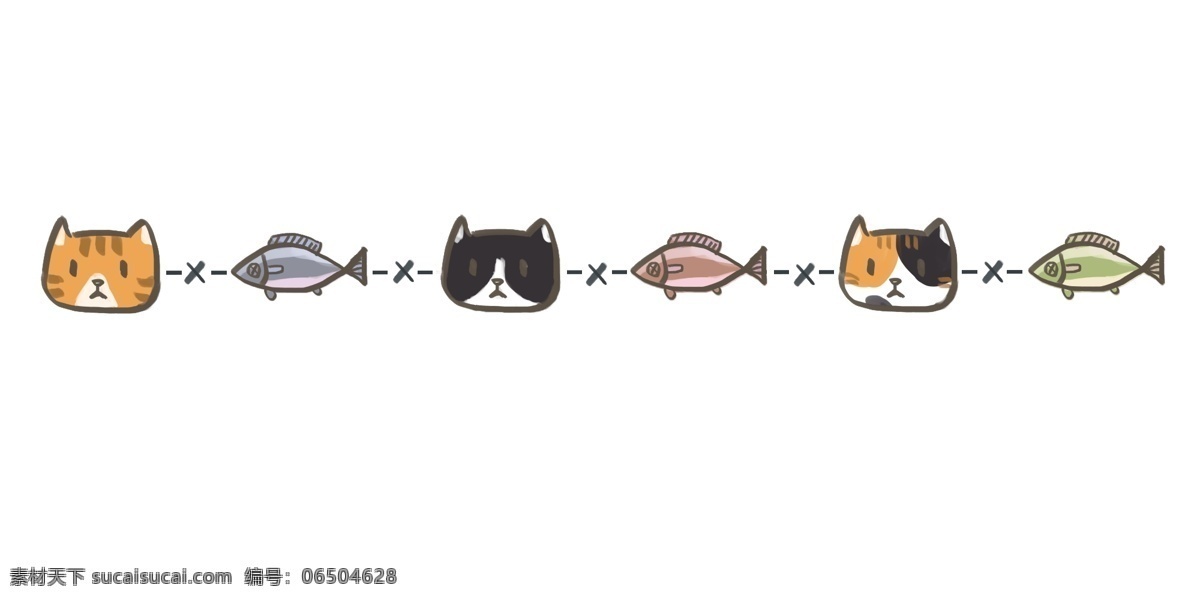 小猫 小鱼 分割线 装饰 小猫分割线 小花猫 小动物分割线 分割线装饰 小鱼分割线 卡通分割线 卡通小动物