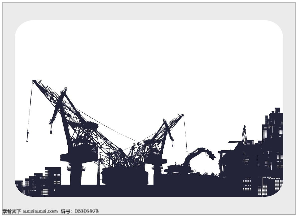 工地 重型 机器 剪影 施工 挖土 矢量图 其他矢量图