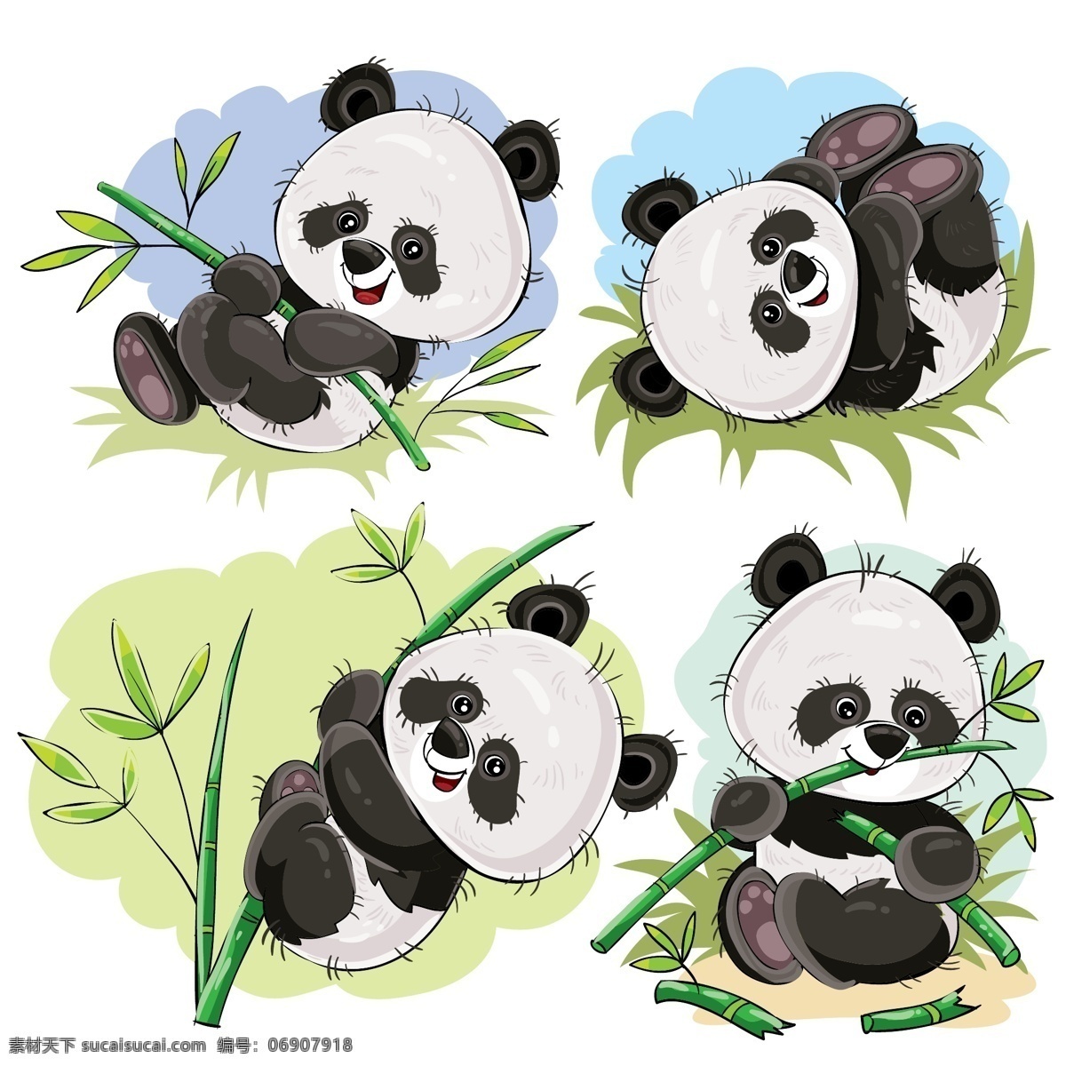 手绘 可爱 熊猫 竹子 可爱熊猫 卡通 矢量 矢量卡通 生物世界 野生动物