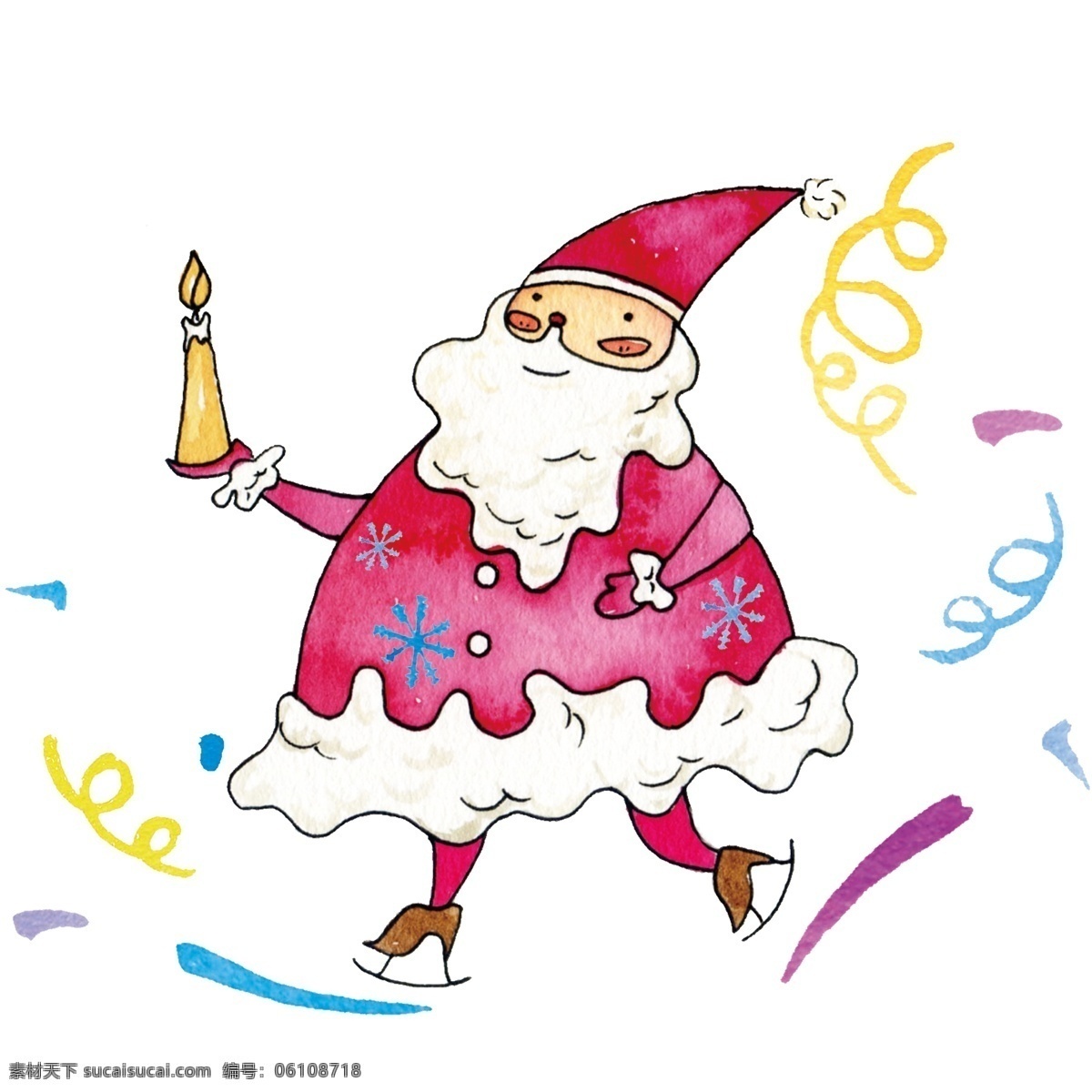 手绘 卡通 圣诞节 精美 挂饰 圣诞老人 装饰 精美挂饰 圣诞 插画设计 精致 滑雪