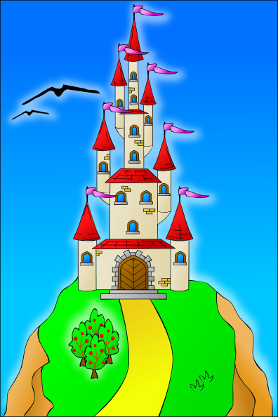 山上的城堡 卡通画 山顶 城堡 天空 鸟