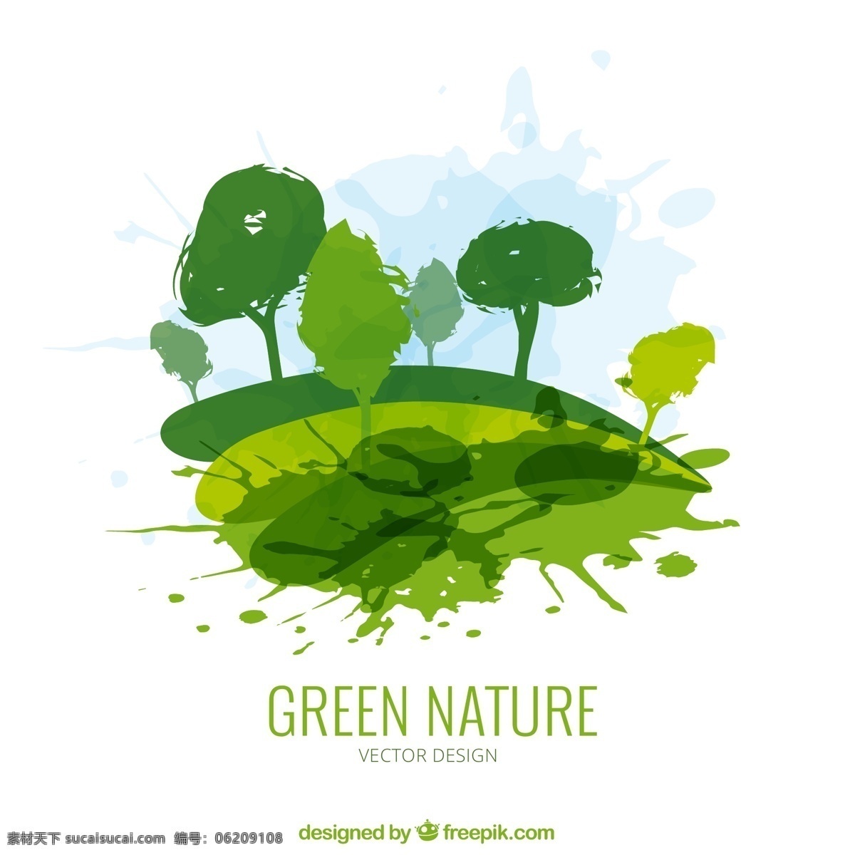 创意 喷墨 彩绘 绿色 自然 植树节 树 植物 绿色自然 水彩画 插画 保护环境 爱护树木 白色