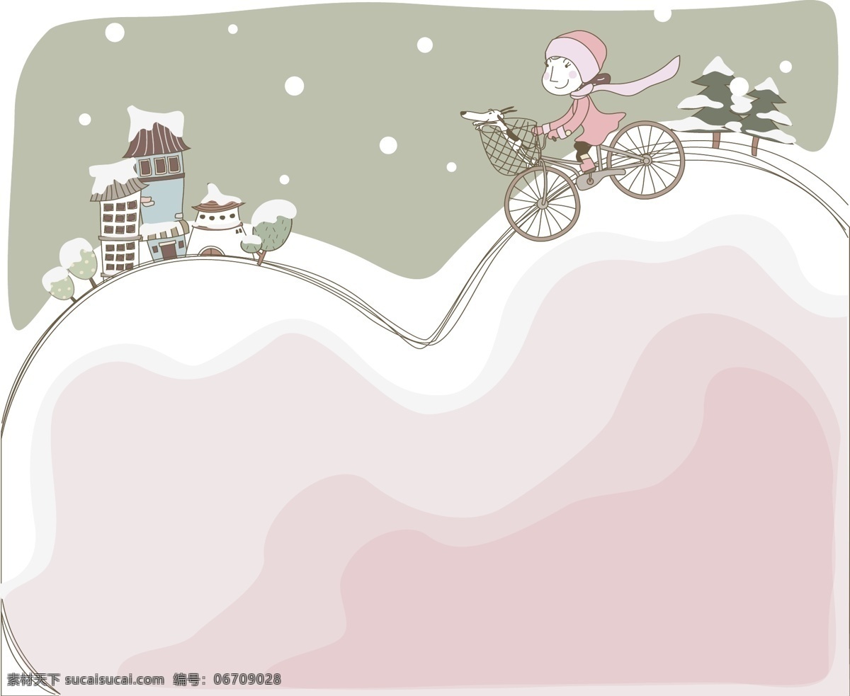 冬天 踩 单车 矢量 踩单车矢量 精美冬季ai 女孩矢量素材 白色