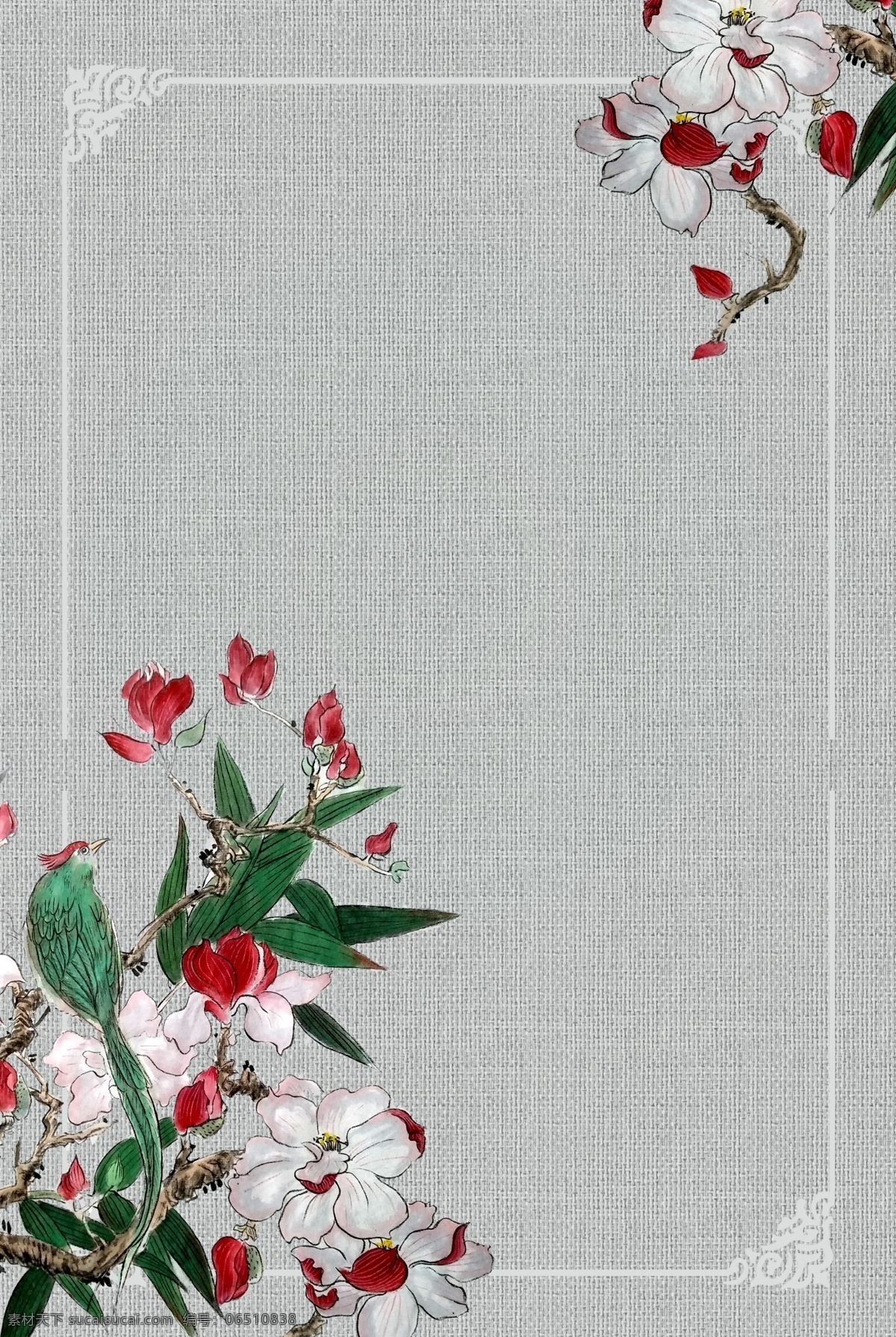 中式 古典 远山 花卉 工笔画 古风 背景 花朵 海报背景模板 传统海报 手绘 中式海报背景