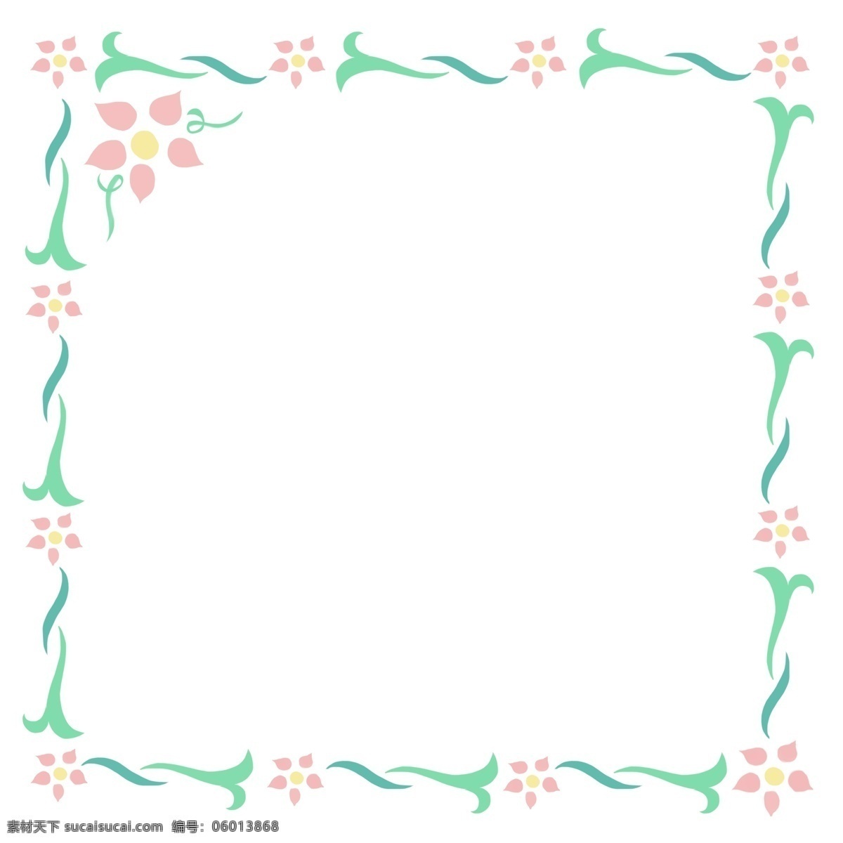 卡通 手绘 花 框 插画 绿 草 花卉 边框 线框 相框 花框 插画设计 花藤 简约 花草 绿草