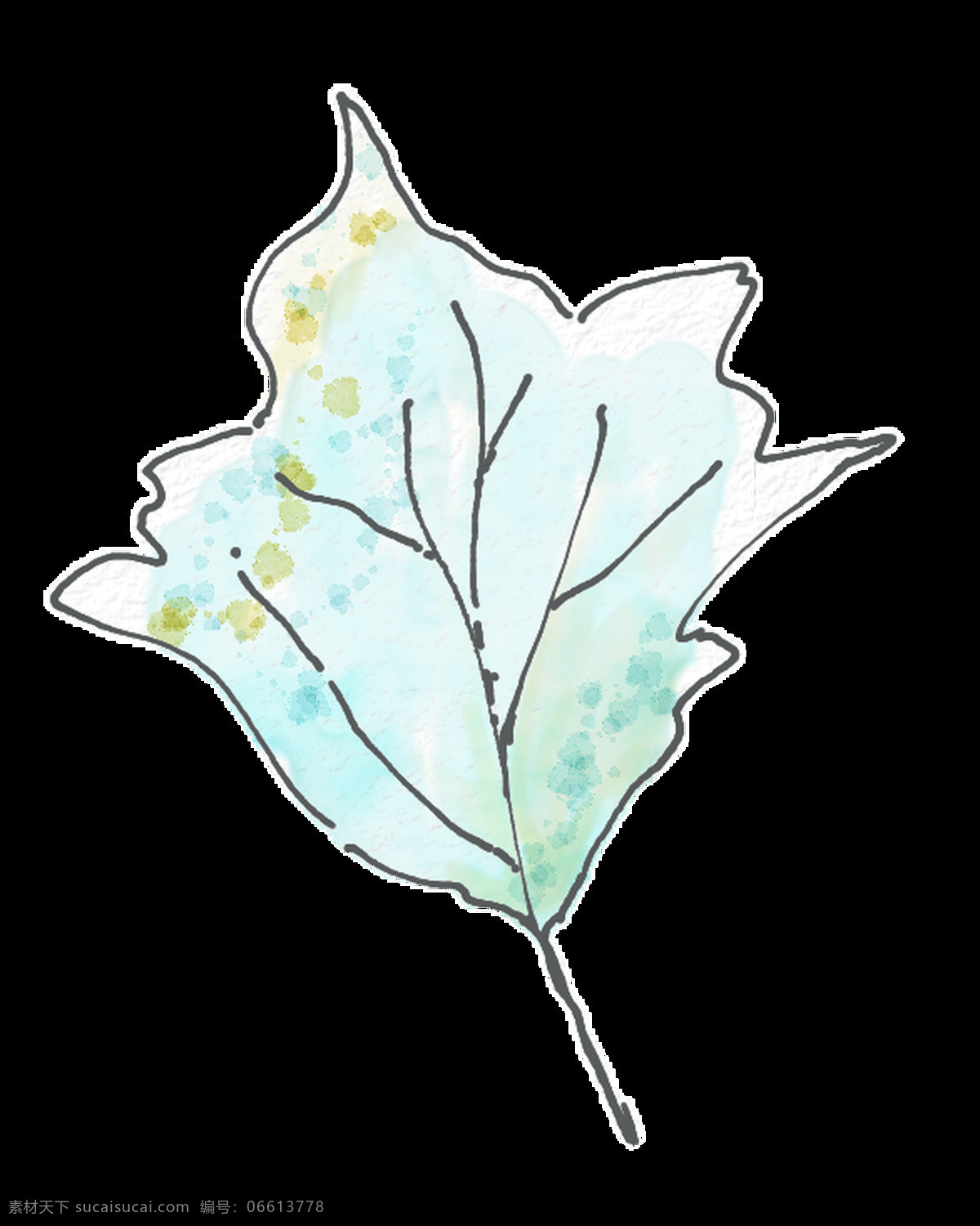 水墨 枝叶 卡通 透明 蓝色 树叶 透明素材 免扣素材 装饰图案