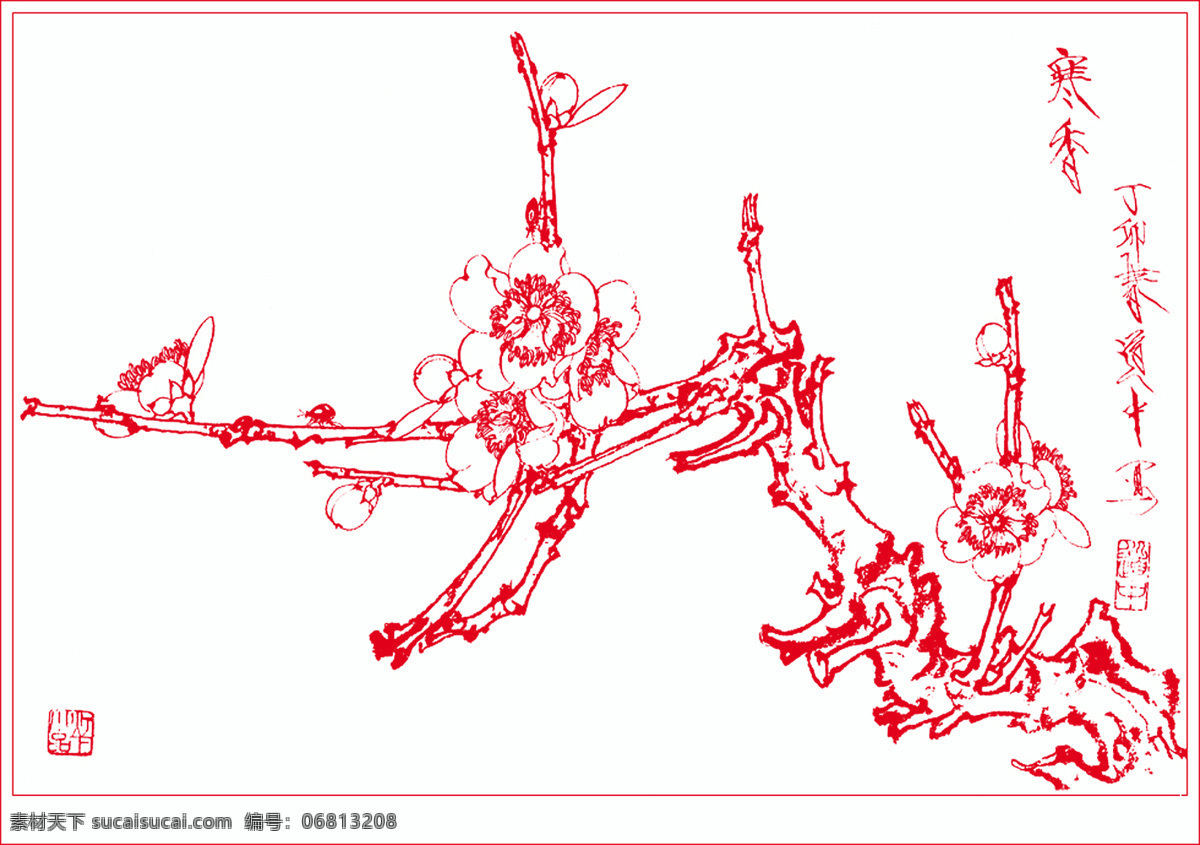 白描 梅花 线描 绘画 书画 花草白描 花草线稿 草虫 花草 绘画书法 文化艺术