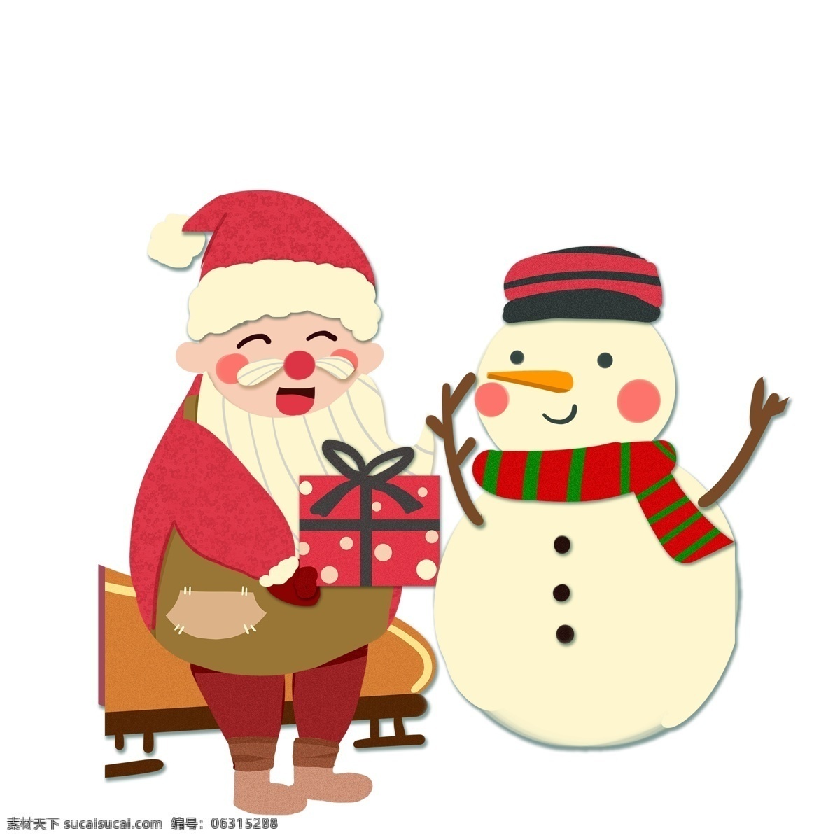 复古 手绘 圣诞老人 雪人 复古肌理 插画 圣诞节 冬日元素