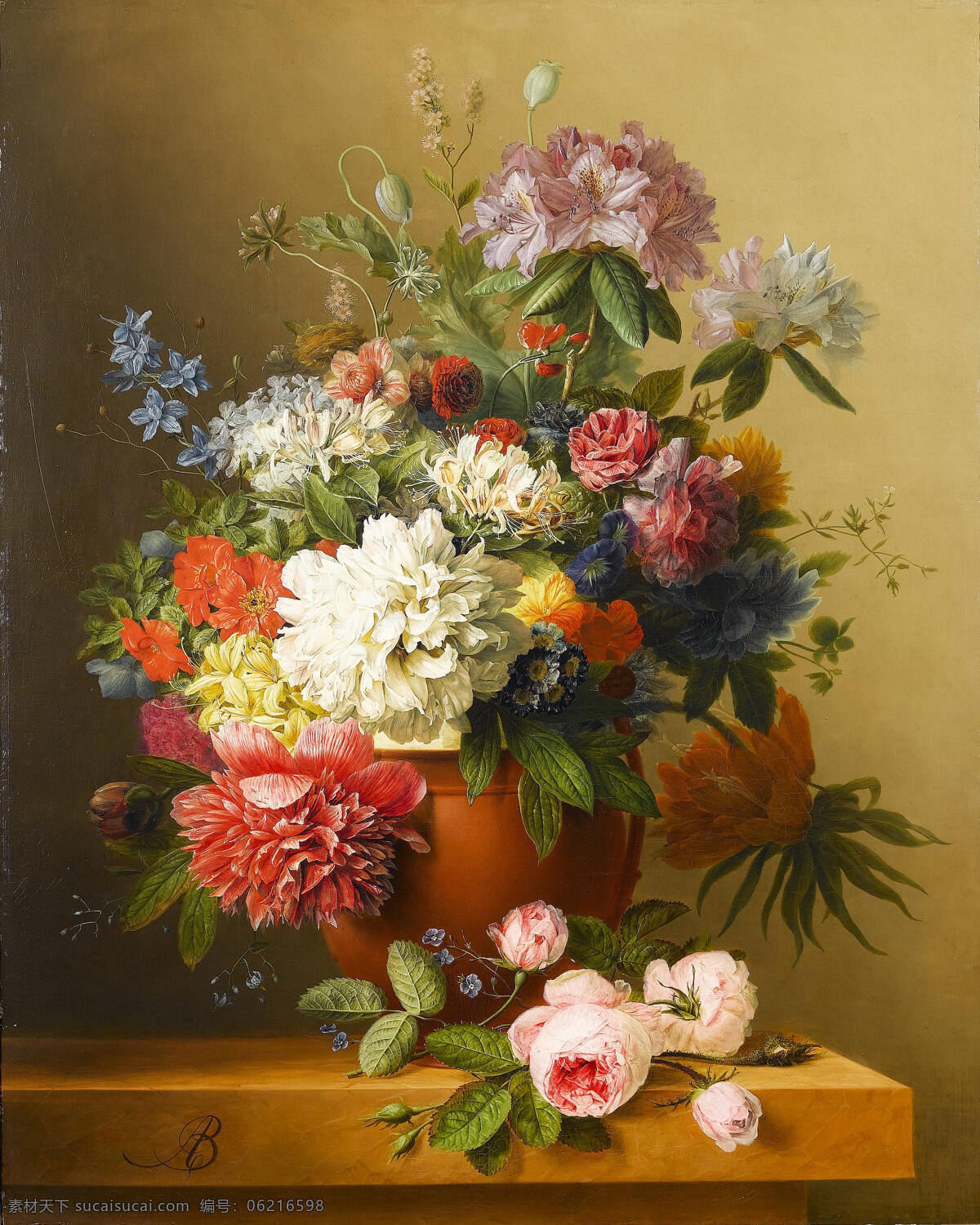 静物鲜花 混搭鲜花 花盆 桌子 永恒之美 19世纪油画 油画 绘画书法 文化艺术