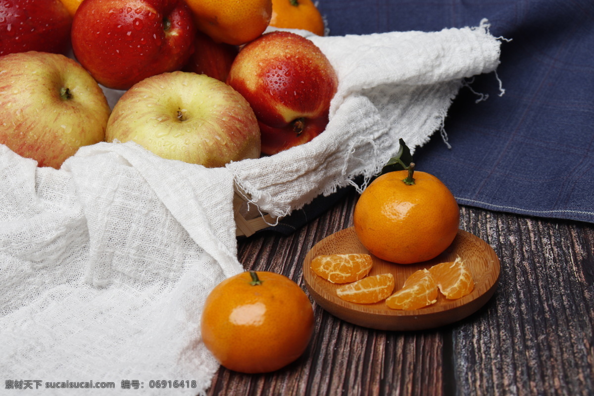 新鲜 橘子 果肉 细节 果篮 苹果 油桃 实拍