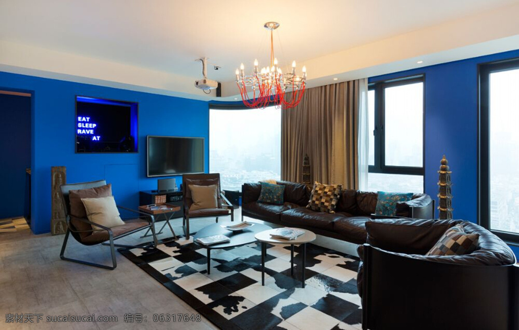 蓝色 壁纸 客厅 现代 效果图 设计效果图 家居 家具 家装 室内背景 家居装饰 华丽装修 室内设计 软装设计