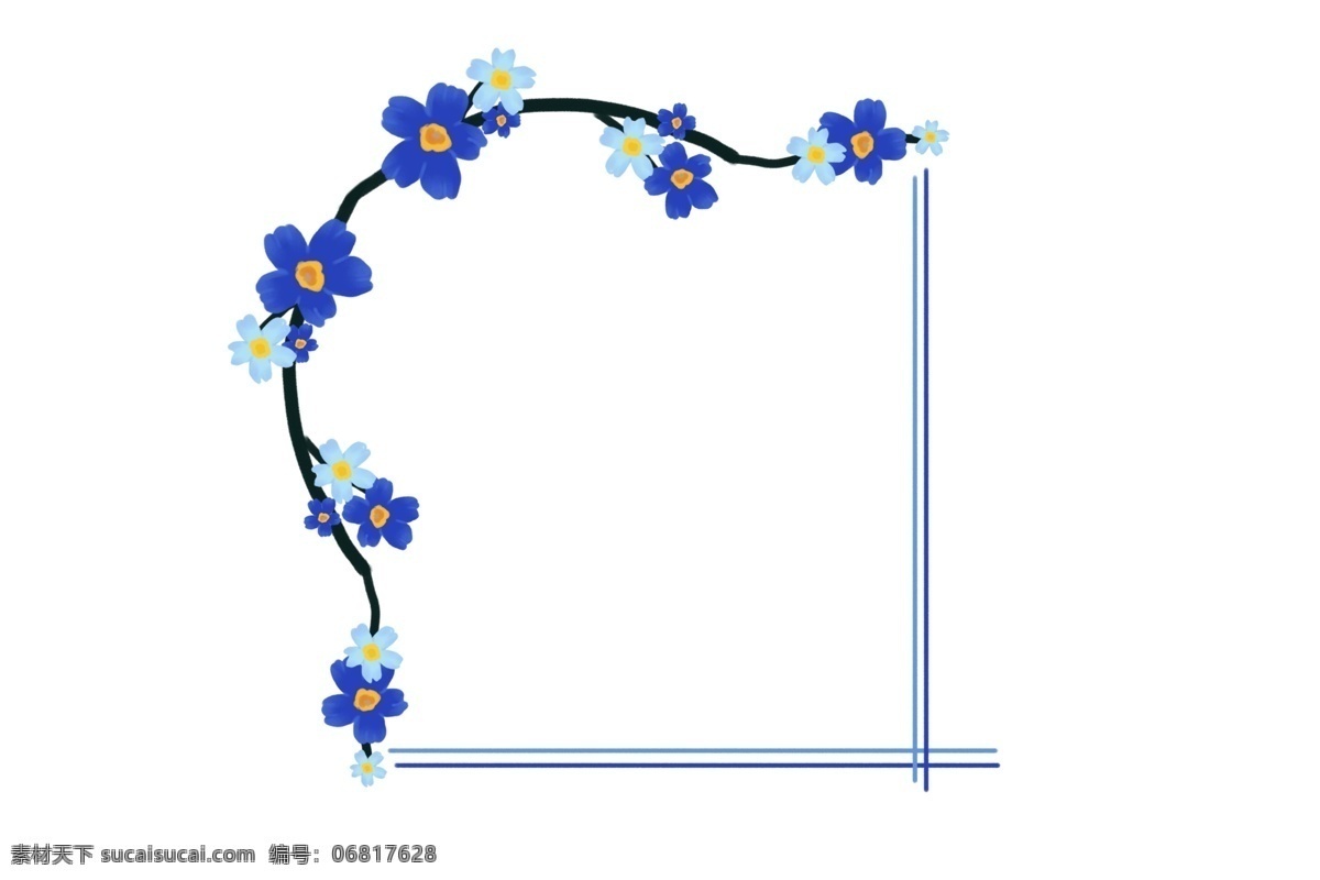 蓝色 小花 边框 插画 蓝色的边框 小花边框 漂亮的边框 创意边框 植物边框 精美边框 可爱的边框