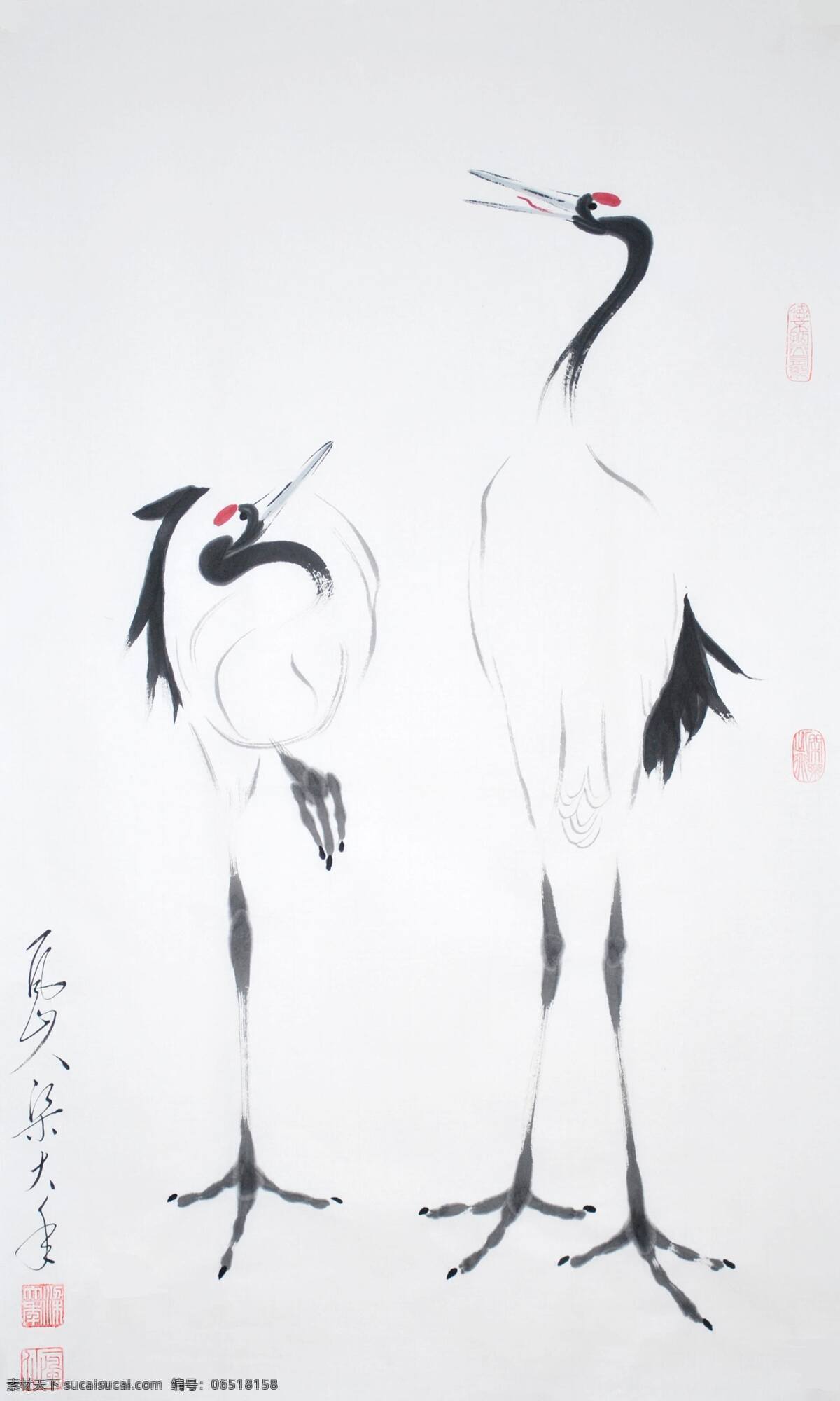 梁大年 国画 鹤 梁克民 一风山人 丹青 水墨 写意 丹顶鹤 仙鹤 美术 书画 日本鹤 japanese crane 风 山人 梁 大年 中国画 绘画书法 文化艺术