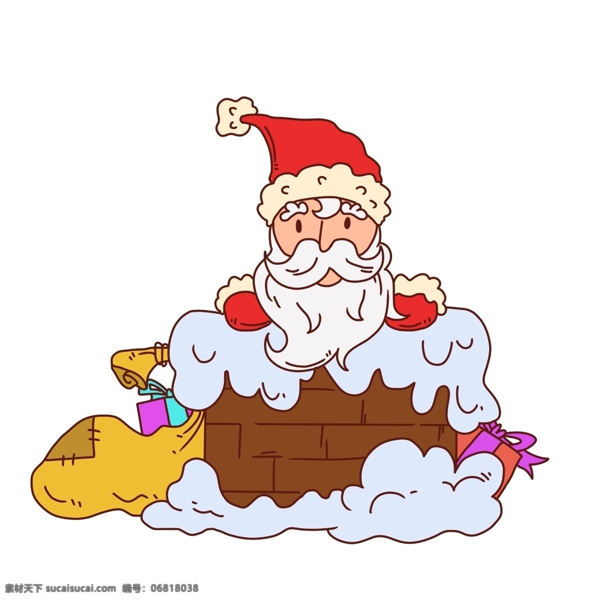 卡通 烟囱 上 飞行 圣诞老人 圣诞节 圣诞礼物 礼物盒 可爱圣诞老人 手绘圣诞节 圣诞节插画