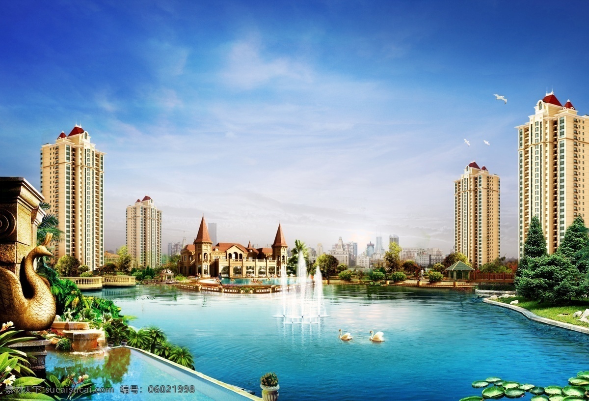 房地产作品 房地产 恒大 园林 湖景 水景