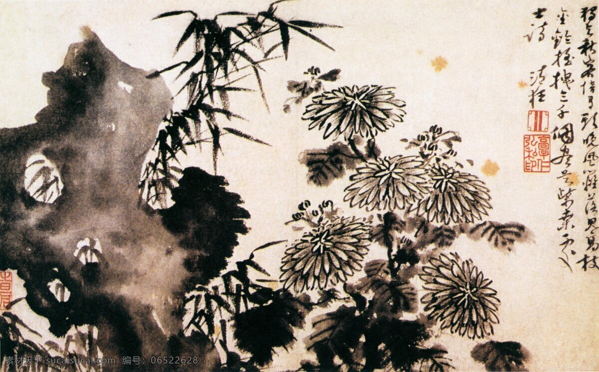 中国 传世 名画 花卉 花鸟画 菊花 竹子 中国传世名画 古典花鸟画 文化艺术