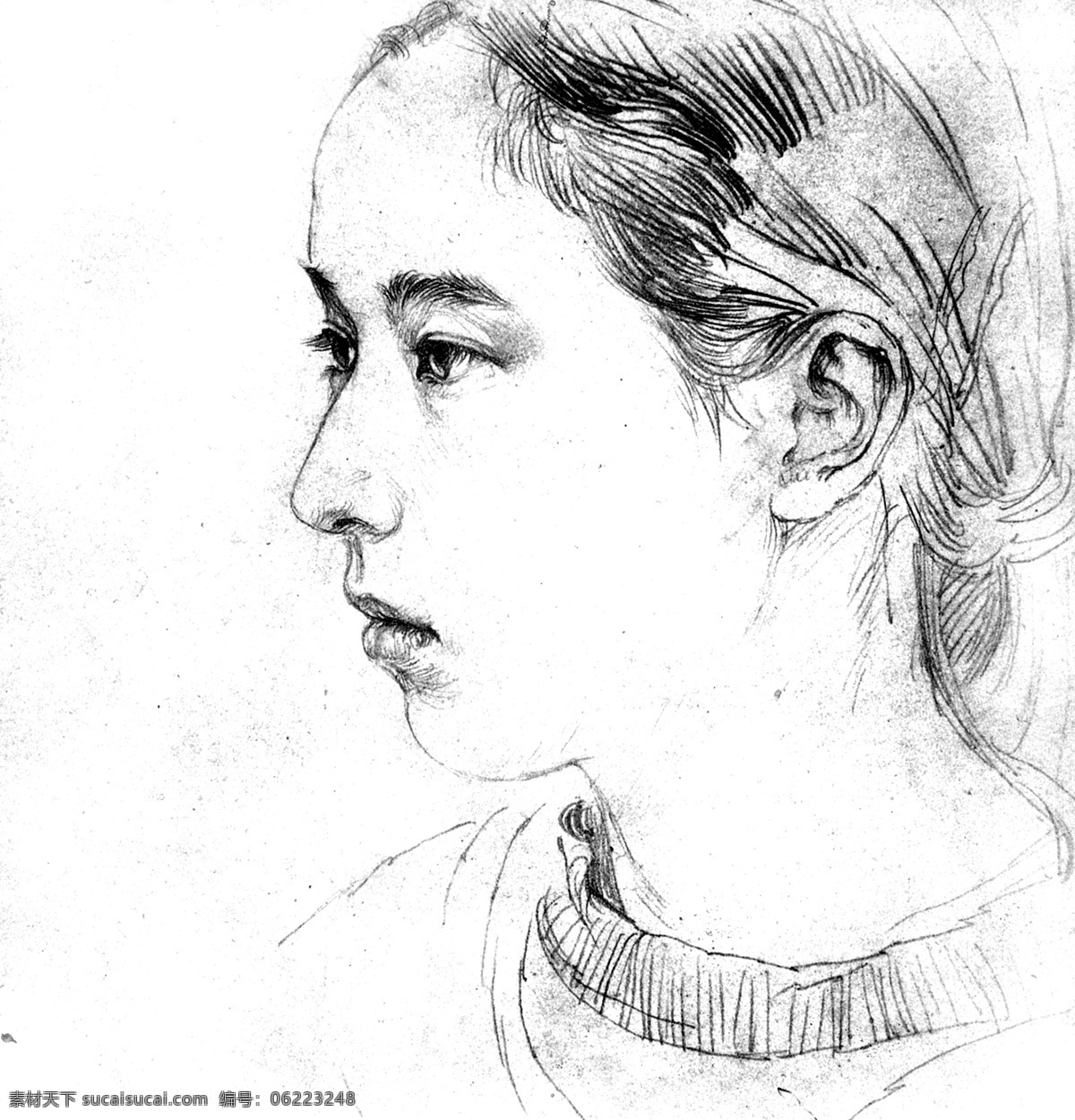 何家英手稿 中国 画家 何家英 素描 手稿 头部特写 少女 绘画书法 文化艺术