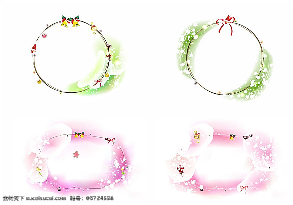 丝带装饰物 圣诞花环素材 槲寄生花环 圣诞节花环 装饰丝带 节日新年圣诞 背景 底纹边框 花边花纹 图标 分层 白色