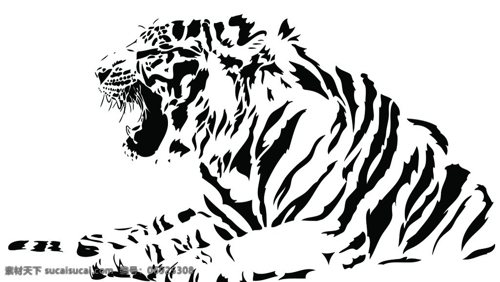 老虎 黑白 矢量 虎年 动物 设计素材 矢量素材 野生动物 生物世界