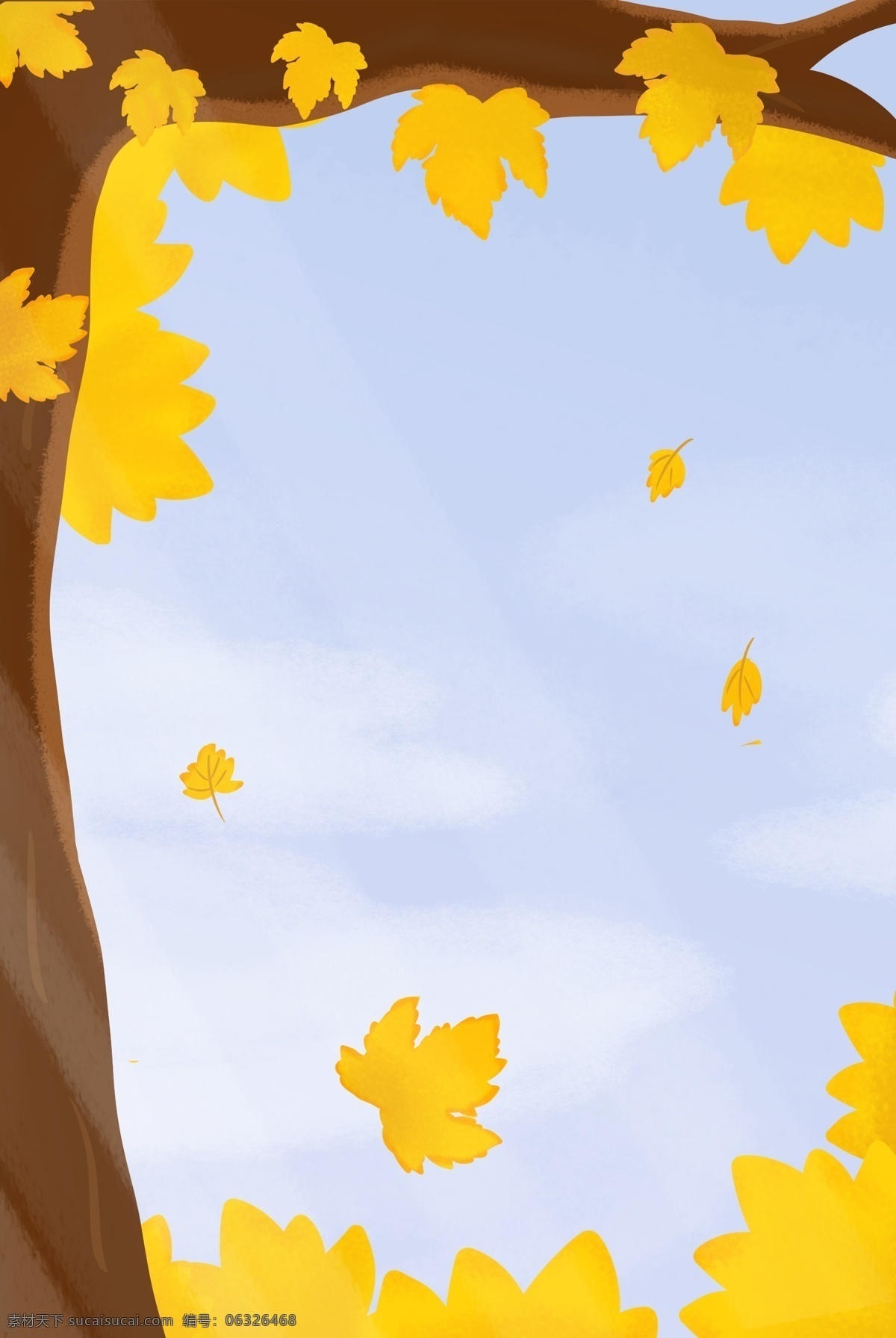 手绘 立秋 海报 背景 简约 小清新 秋季 秋天 二十四节气 落叶 金黄色 枫叶 树木