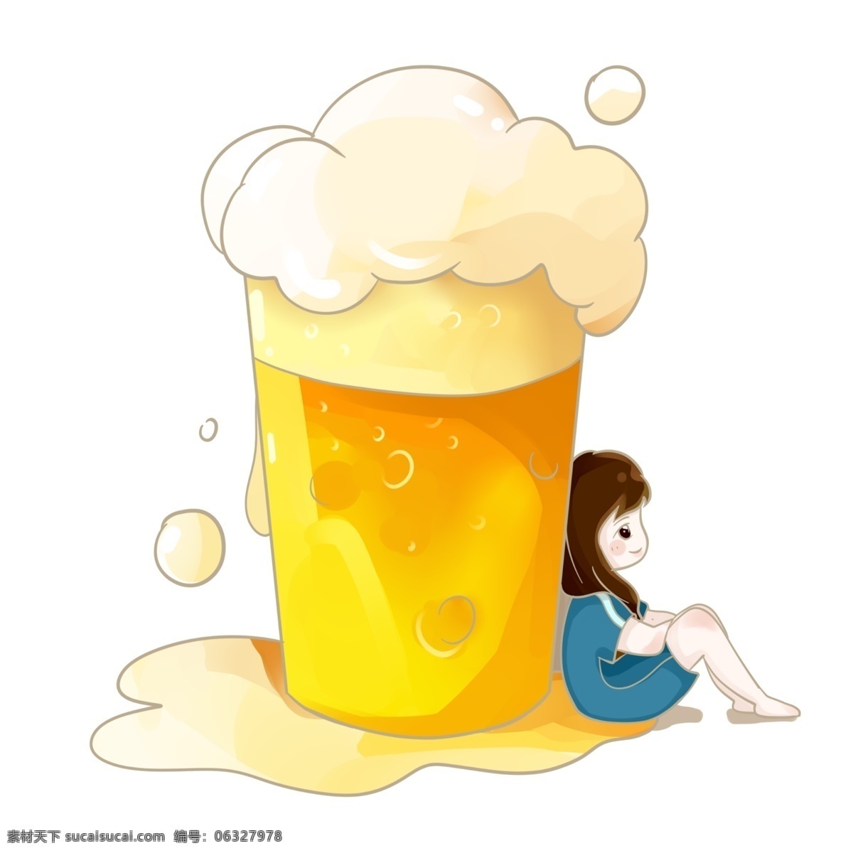 夏日 啤酒 女孩 泡泡 夏天 清凉 黄色 小清新 可爱 氧气 元气少女 创意 乘凉
