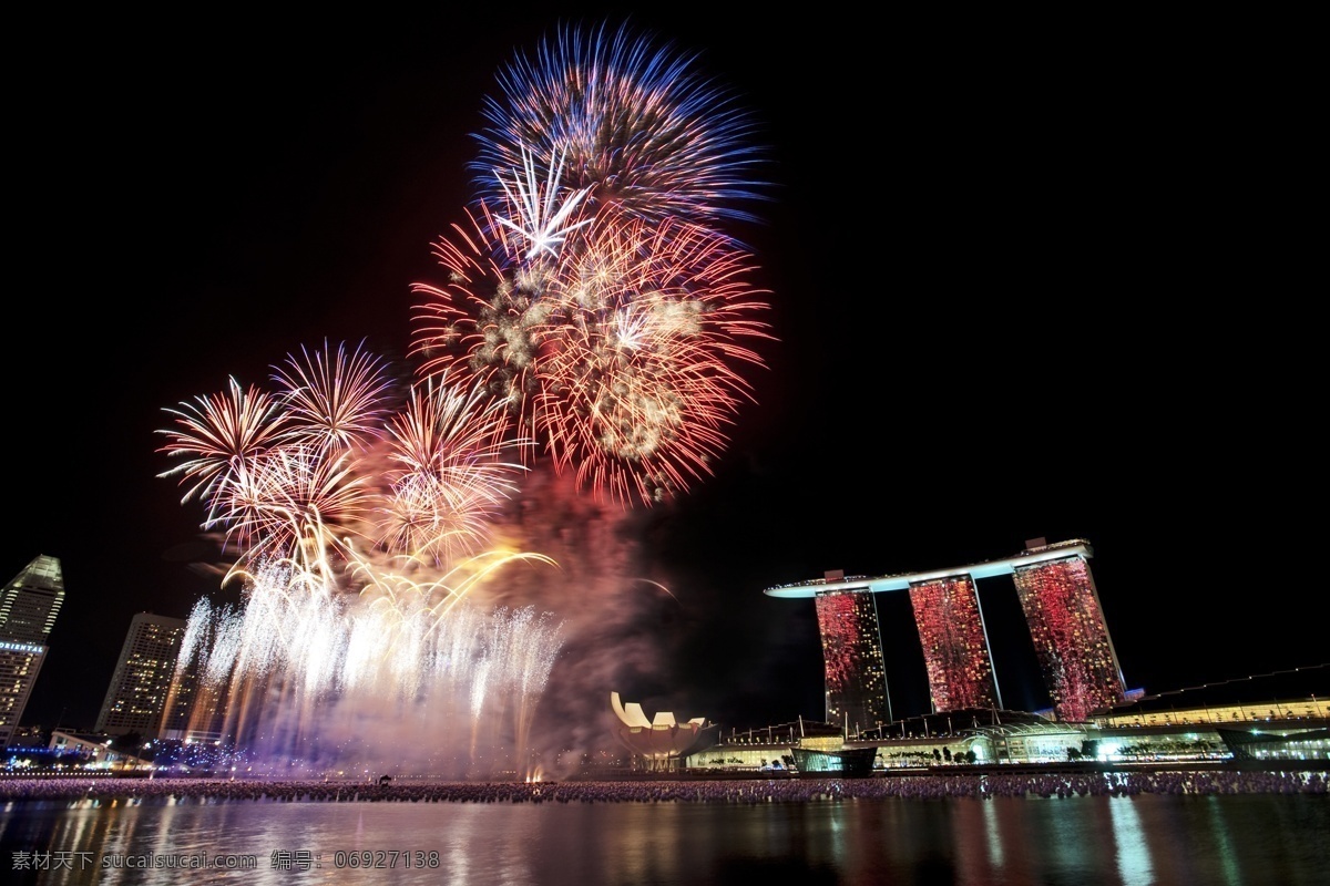 新加坡 烟火 夜景 滨海 湾 金沙 酒店 风景 生活 旅游餐饮