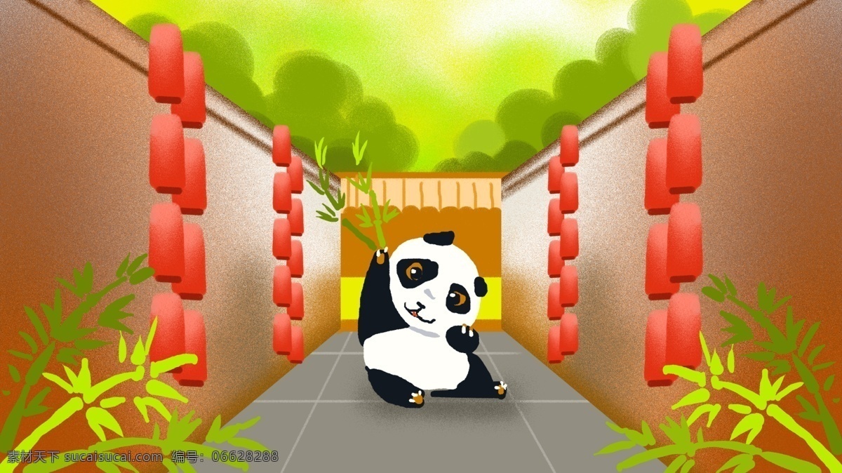旅行 城市 成都 插画 熊猫 竹子 小吃 宽窄巷子 红灯笼 四川