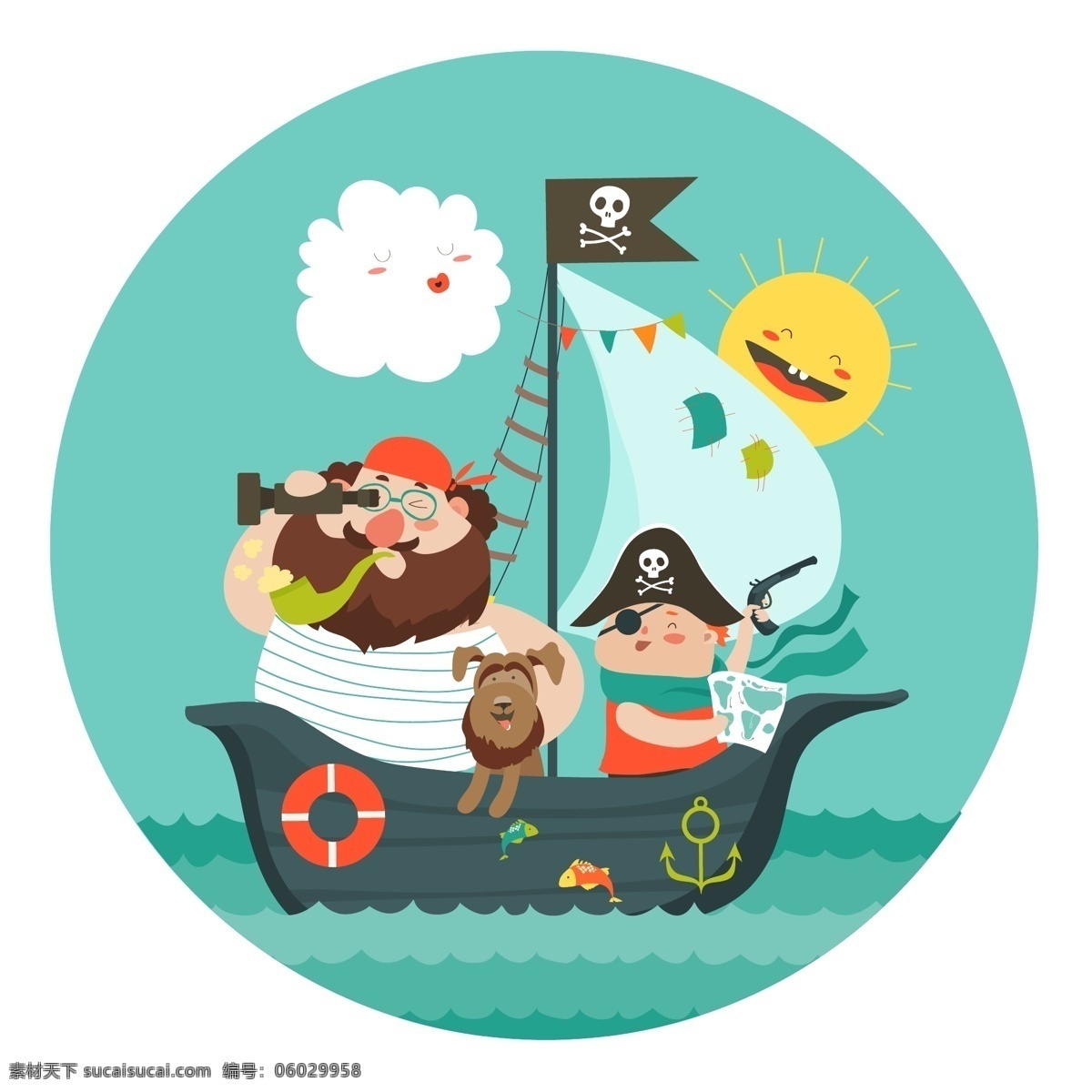 卡通 海上 航行 海盗 人物 白云 海盗人物 卡通海盗 卡通海盗人物 月亮