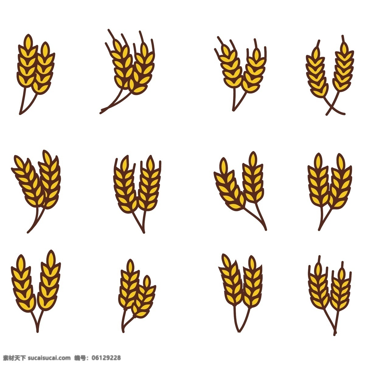 矢量谷物小麦 麦穗 麦穗图标 麦 麦子 矢量素材 手绘植物 手绘麦子 手绘麦穗 稻田 谷物 小麦
