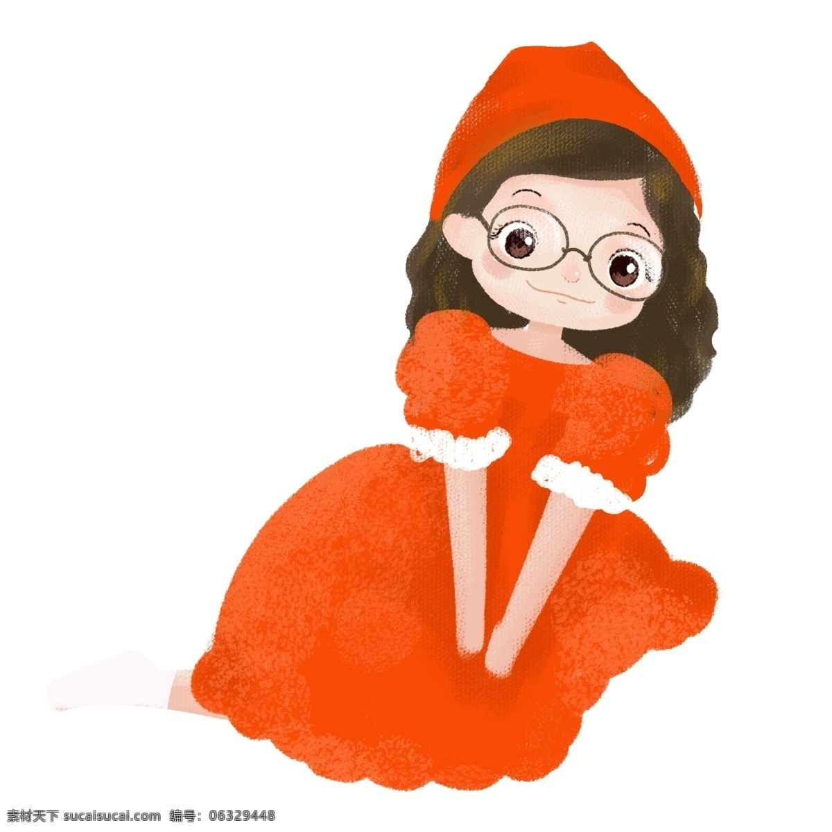 手绘 可爱 圣诞节 女孩 卡通 人物 插画 过圣诞