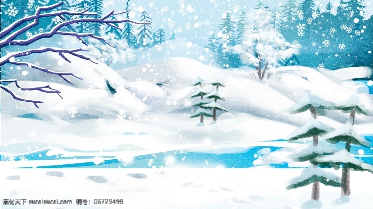 梦幻 冰雪 世界 广告 背景 唯美 雪景 背景素材 卡通背景 冰雪世界 插画背景 广告背景 psd背景 手绘背景