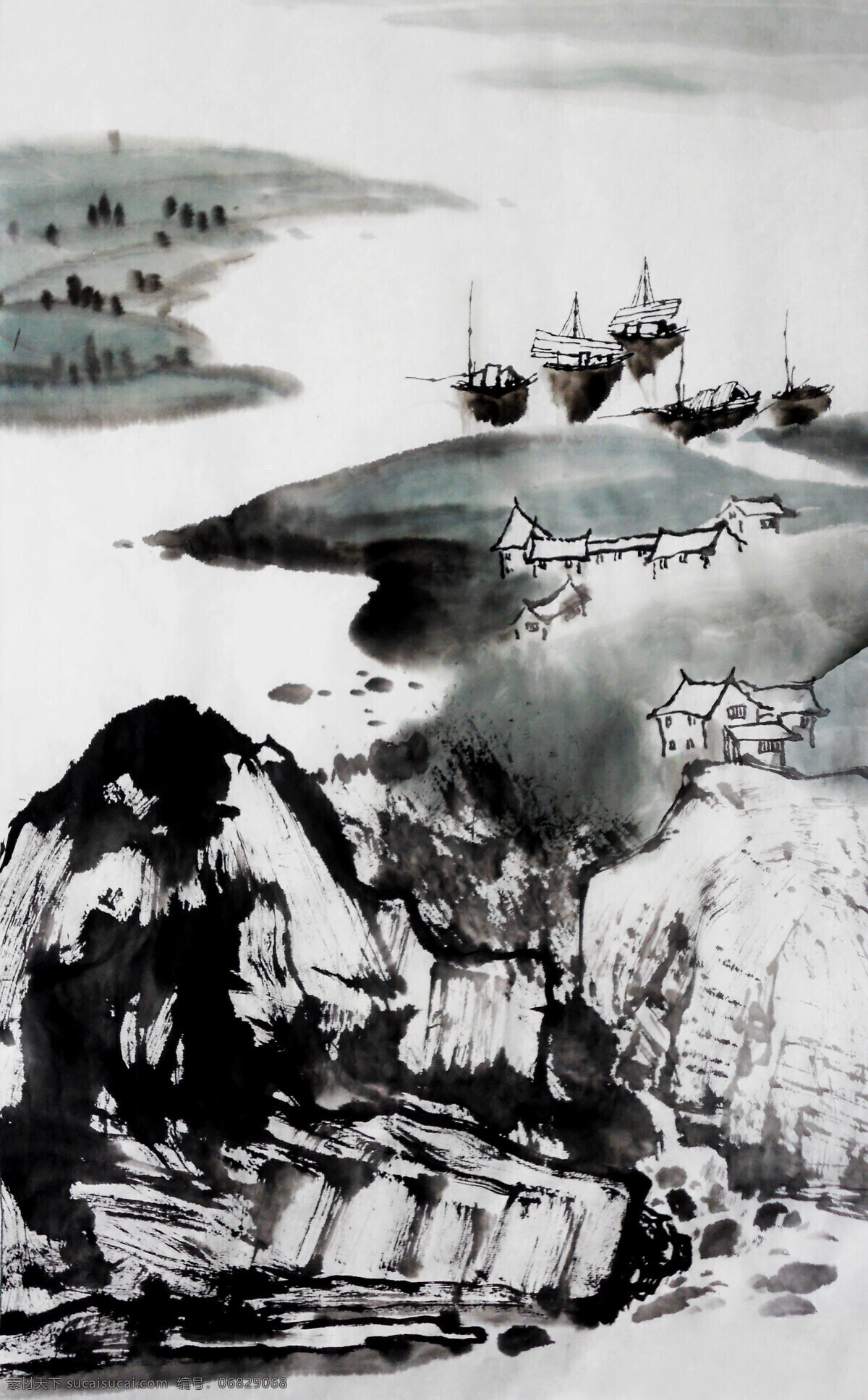 彩墨画 船只 房屋 风景 国画艺术 河流 绘画 绘画书法 岭南 水乡 设计素材 模板下载 岭南水乡 美术 中国画 河滩 石头 野草 书法 印章 国画集34 文化艺术 装饰素材 雕刻 图案