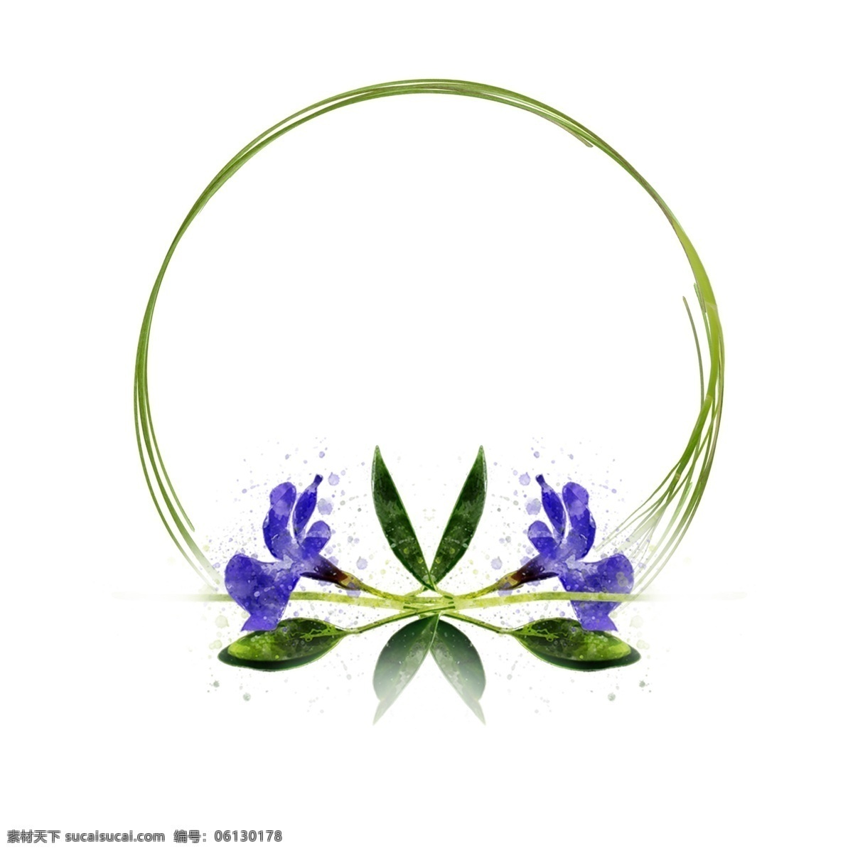 手绘 圆形 植物 花卉 紫色 水彩 边框 元素 原创 手绘边框 植物边框 圆形边框