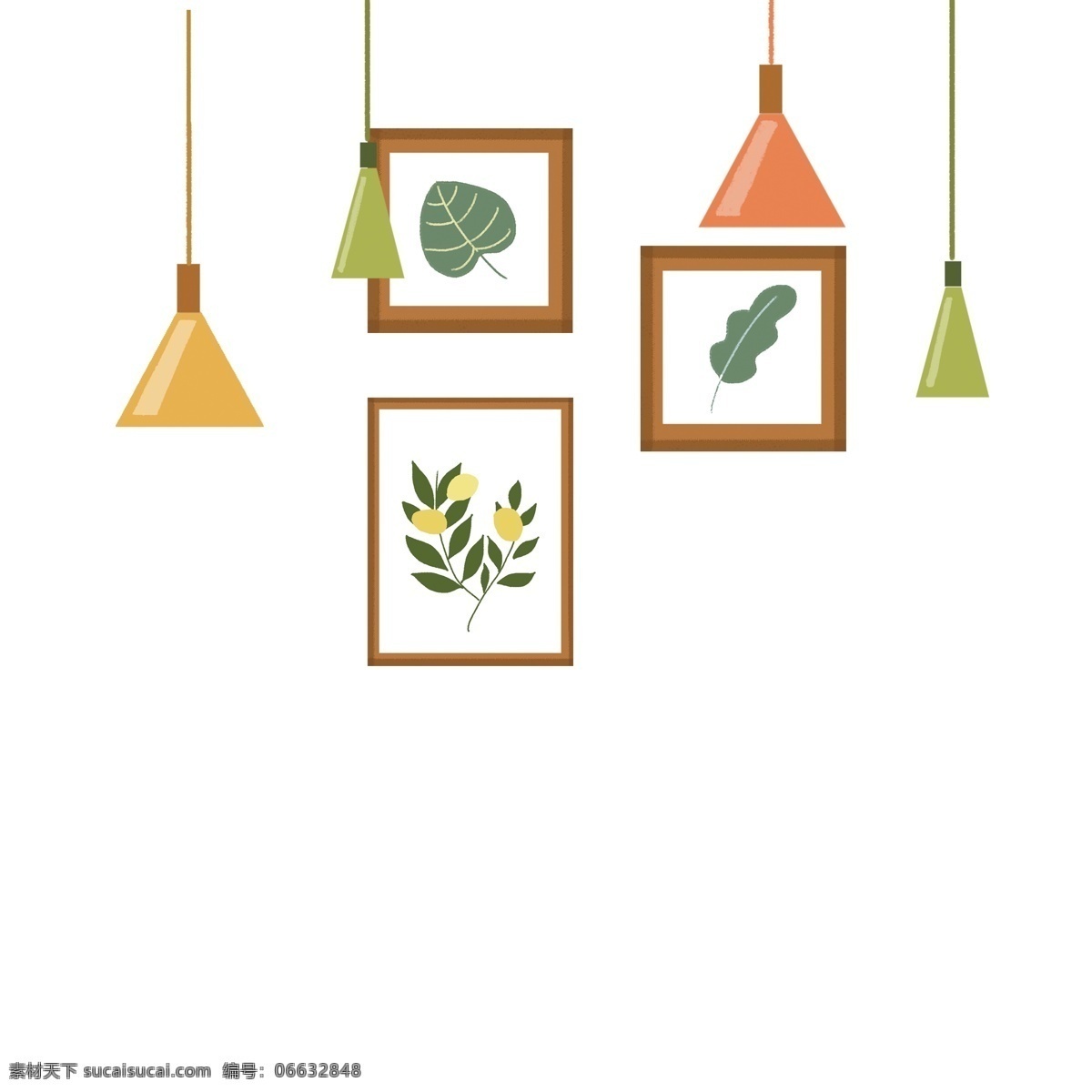 夏季 主题 树叶 壁画 吊灯 元素 绿叶 设计元素 元素设计 创意元素 手绘元素 免抠元素