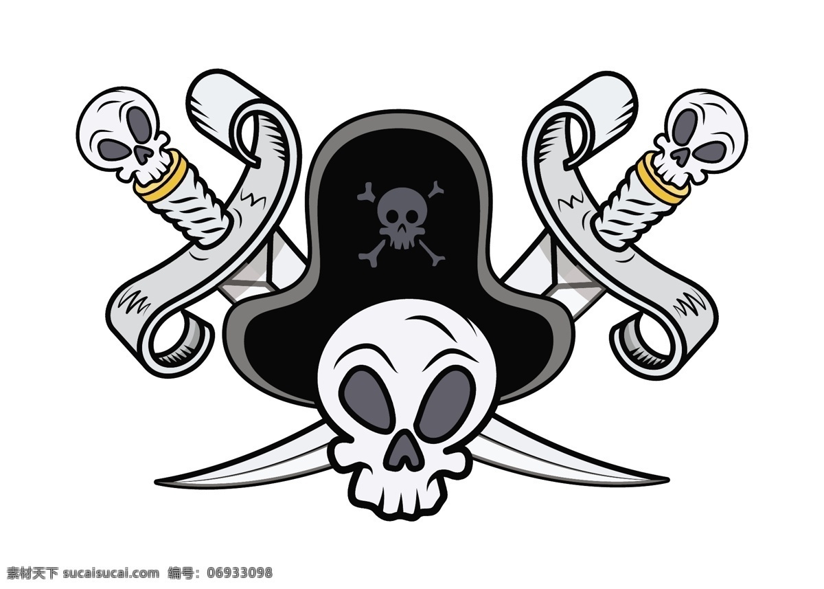 海盗 标志 交叉 剑 头骨 卡通 插画 矢量 矢量图 日常生活