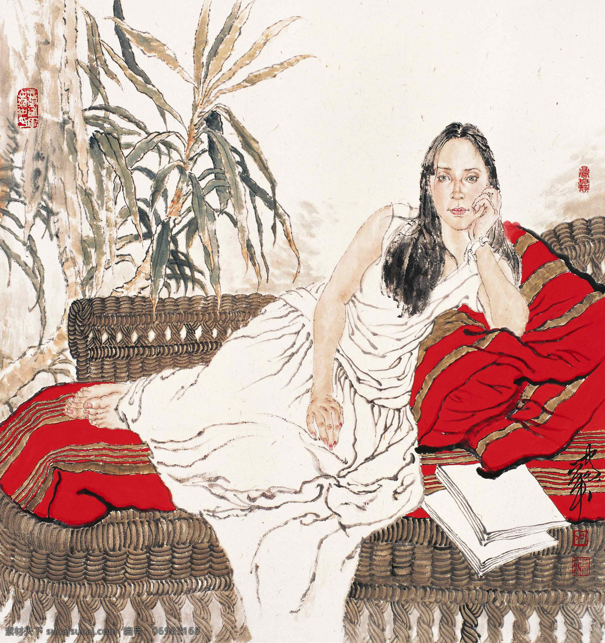 国画 何家英 闲日 仕女 恬静 女子 水墨 水墨画 中国画 绘画书法 国画人物02 文化艺术