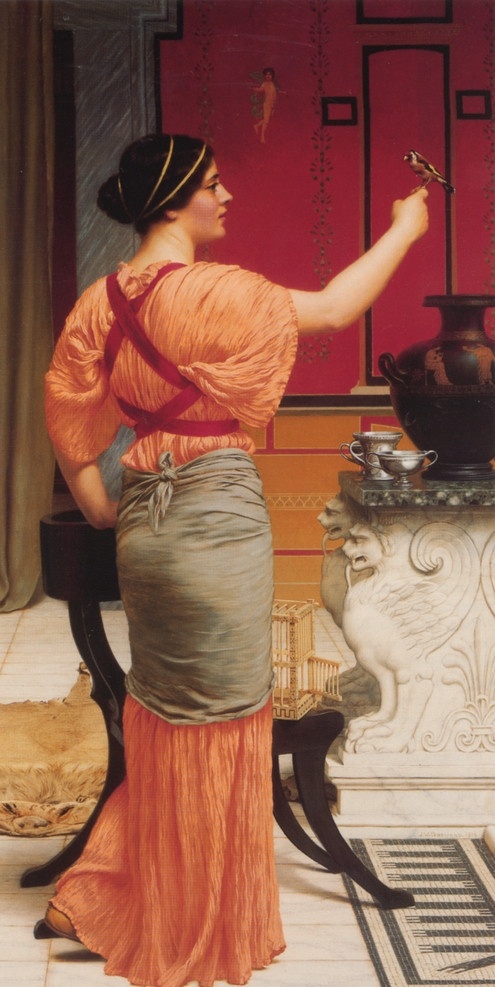 麻雀 约翰 威廉 格德沃德 女人 女士 贵妇 世界名画 西洋油画 绘画书法 文化艺术 人物